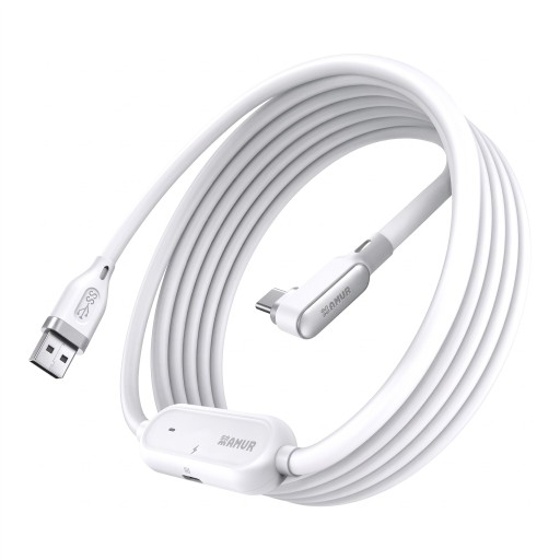 USB-A to USB-C csatlakozó kábel 18 W töltéssel és szögletes csatlakozóval fehér színben a Quest 3/3S/2/Pro és Pico 4/Ultra PC-hez és SteamVR-hez