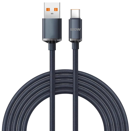 USB A - USB C -pikalatauskaapeli 1,5 m 120 W 6 A nailonpunottu kaapeli, erittäin nopea lataus ja tiedonsiirto, tyypin C PD-yhteensopiva