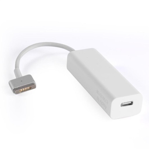 USB-C Female to MagSafe 2 Male Adapter for Charging Laptops with USB-C Charger White Plastic Casing Dimensions Approximately 15.5 x 2.4 x 1.8 cm