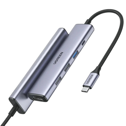 USB-C Hub 9v1 4K 60Hz HDMI RJ45 Gigabit 1000Mbps 2x USB-C 5Gbps PD 100W SD TF USB 3.0 hliníkový šedý pro notebooky