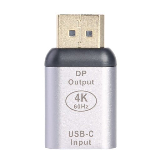 USB-C-naaras DisplayPort-uros -sovitin DisplayPort-sisäänmenolla varustettuun näyttöön 4K-resoluutiolla 60 Hz Alumiiniseoksesta valmistettu runko