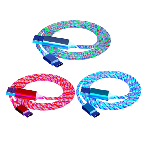 USB C og USB A lysende hurtigopladerkabel 1m LED hurtigopladerkabel 3A opladningsdatakabel Type C
