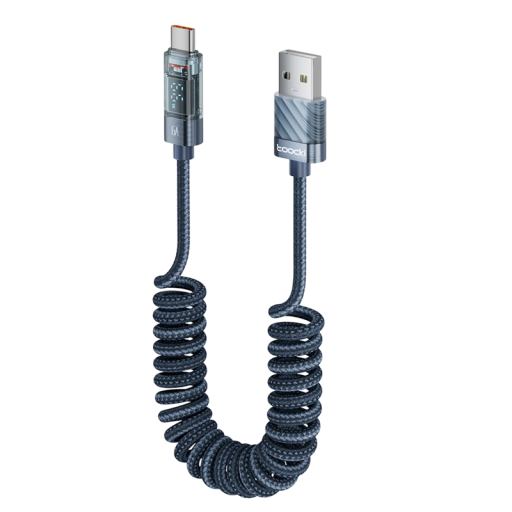 USB C - USB A gyorstöltő kábel 1,8 m 66 W 6 A Rugalmas rugós kábel LED kijelzővel USB 2.0 adatkábel 480 Mbps C típusú töltőkábel