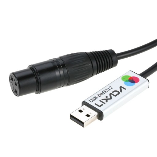 USB DMX rozhranie adaptér z USB A na 3pin DIN dĺžka 106 cm podpora softvéru Freestyle a Windows čierne na ovládanie LED osvetlenia