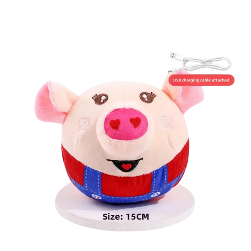 USB dobíjecí plyšová interaktivní skákací koule pro psy růžové prasátko dvě barevné varianty 15 cm