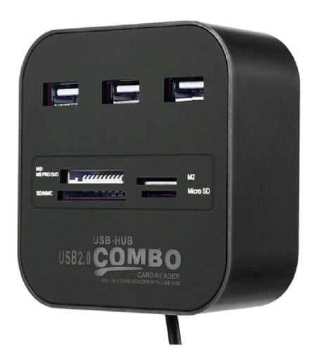USB-keskitin ja muistikortinlukija