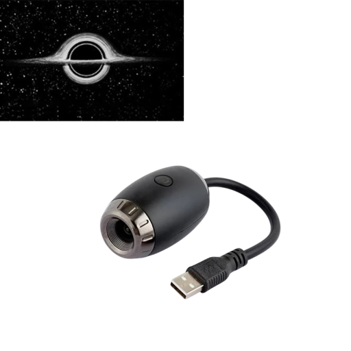 USB LED projektor nočnej galaxie s čiernou dierou, motív vesmíru, mini dizajn, čierny, dekoratívne podsvietenie do auta aj izby