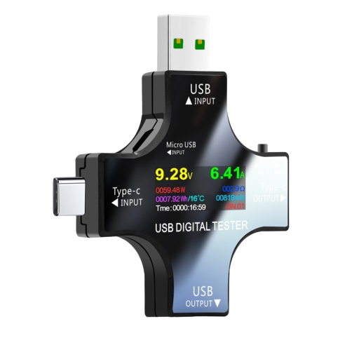 USB-monitoimitesteri kapasiteetin mittauksella, USB, micro-USB, USB-C