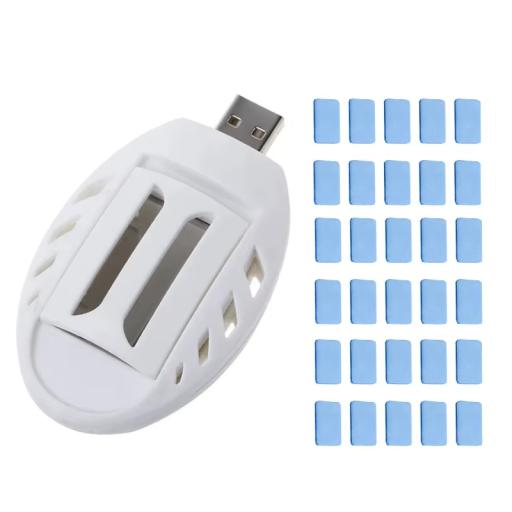 USB-muggenwerend middel met wierookstokjesverwarming 8,5 × 5 cm elektrisch afweermiddel met 30 vervangende insectenpads voor thuis
