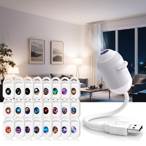 USB προβολέας αστρικού ουρανού 24 εναλλασσόμενων δίσκων Νυχτερινό φως 2 σε 1 Ευλύγιστος βραχίονας 30 εκ Αφής έλεγχος ABS Λευκό Για αυτοκίνητο
