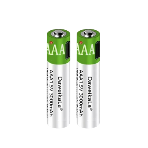 USB újratölthető akkumulátor AAA 1.5V 3000mAh Li-ion 2 db C típusú kábellel egerekhez és játékokhoz távirányítóval, nagy kapacitású, ismételt