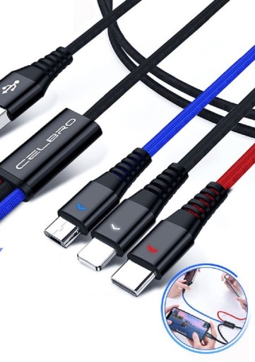 USB-USB-C / Micro USB / Lightning-latauskaapeli
