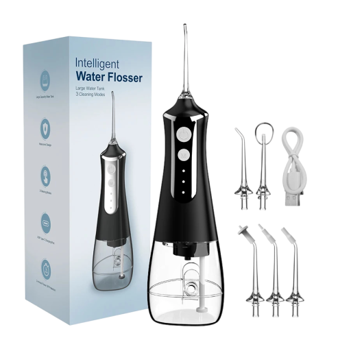 Ústna sprcha s nádržkou 300 ml a tlakom 40–130 PSI so 3 režimami čistenia a výmennými nadstavcami s USB nabíjaním na domácu ústnu hygienu