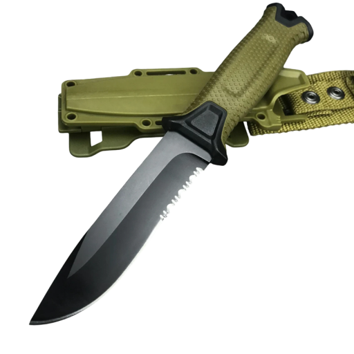 Utomhuskniv 22 cm med fast blad i rostfritt stål Kombinerat blad Halkfritt handtag Med slida Camping Vandring Taktisk användning