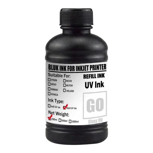 UV atrament Lesklý Gloss Tvrdý Hard 250 ml Pre TX800 XP600 DX5 DX6 DX7 i3200 L800 L1800 Rýchloschnúci 395 nm Do plochých UV tlačiarní