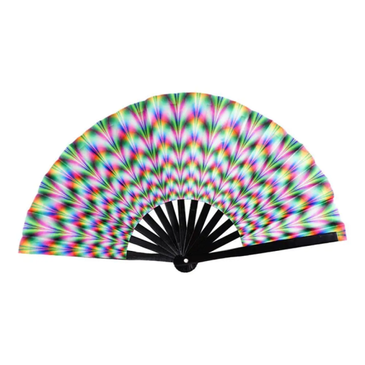 UV-fluoreszierender Faltfächer, 33 cm, Bambusfächer mit Stoffbezug, UV-reaktiv, Partyzubehör, Festival-Tanzfächer
