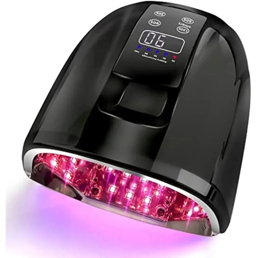 UV LED lampa na nehty 90 W dobíjecí 45 LED diod 255 x 220 x 115 mm ABS a kov časovač 4 režimy s displejem Na gelové nehty i manikúru