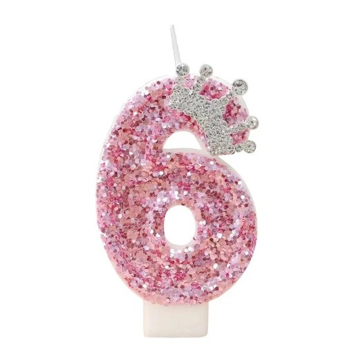 Vaaleanpunainen syntymäpäiväkakkukynttilä numerolla ja kruunulla 7,5 cm prinsessakoristekynttilä tyttöjen juhliin hyvää syntymäpäivää