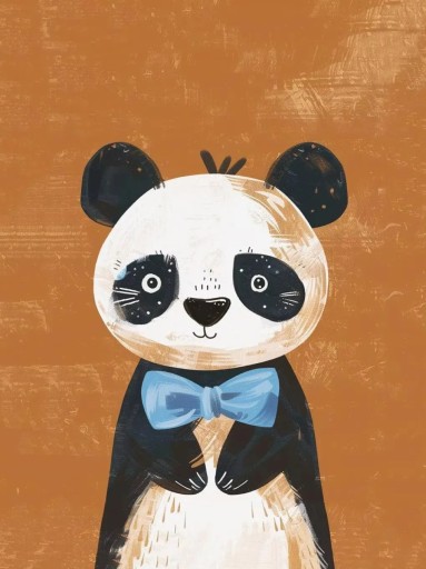 Vægbillede med maleri af panda med sommerfugl 30x40 cm lærred uden ramme sort hvid orange vægdekoration til børneværelset