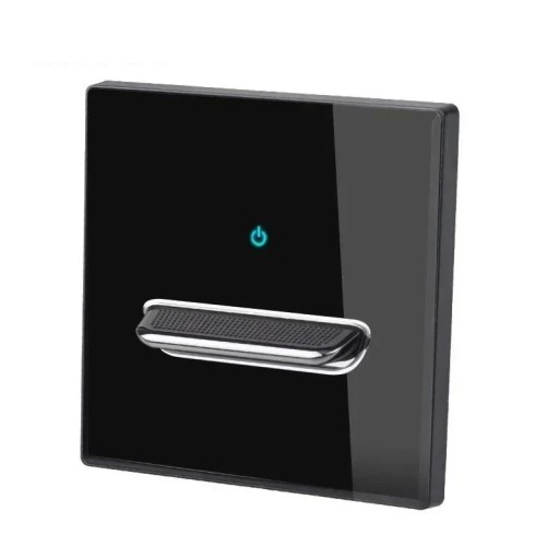 Vægbryder med 1 knap, panel af hærdet glas 8,6 x 8,6 cm, 250 V, 16 A, LED indikator, til indbygningsboks