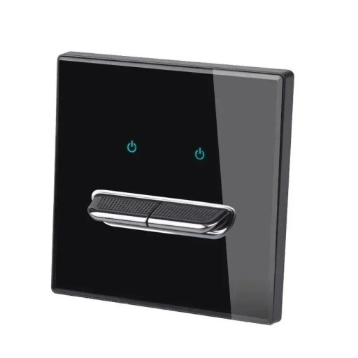 Vægbryder med 2 knapper, panel af hærdet glas 8,6 x 8,6 cm, 250 V, 16 A, LED indikatorer, til indbygningsboks