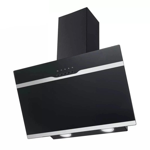 Væghængt emhætte skrå 350 m³/h 32,9 x 59,5 x 68,1 cm hærdet glas og rustfrit stål i sort farve energiklasse A++ over kogepladen