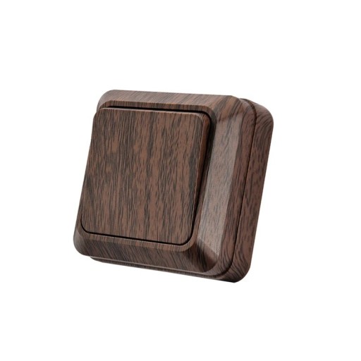 Væglampe med enkelt kontakt, overflademonteret 69x69x34 mm, brandhæmmende plast, brun trædekoration, til gangen, soveværelset og badeværelset