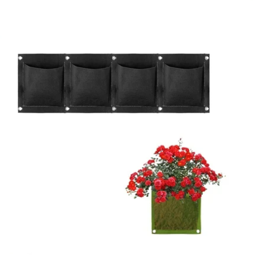 Vægmonterede stoflommer til dyrkning 18 x 66 cm Hængende plantekasse med 4 lommer 15 x 15 cm Lodret have på væggen Balkon Have Indvendigt Udvendigt
