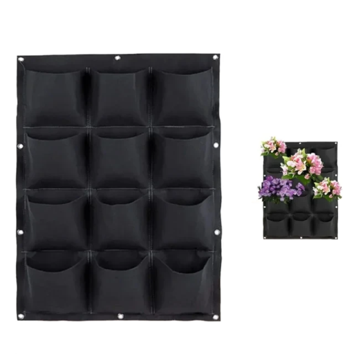 Vægmonterede stoflommer til dyrkning af planter 12 lommer 15x15 cm Hængende lodret plantekasse Haveorganisator 72 x 50 cm Tekstil blomstervæg
