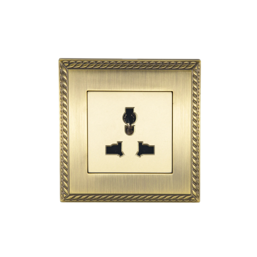 Vægsocket universel med børnesikring 86 x 90 mm metal af zinklegering guld vintage til hjemmet og kontoret