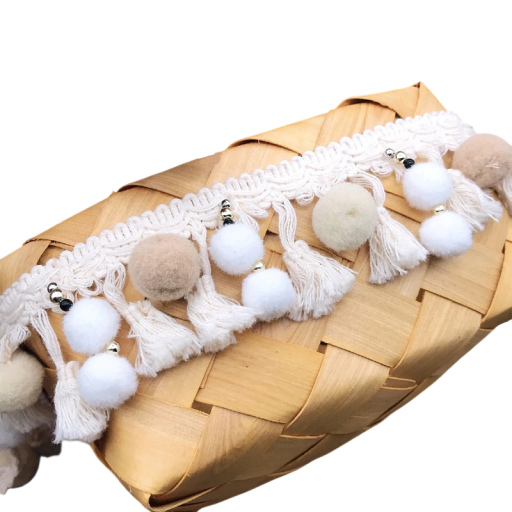 Vævet dekorativ bånd med frynser og pomponer 91 cm Bomulds-polyester dekorationsbånd til syning af tøj, gardiner, puder DIY dekorationer