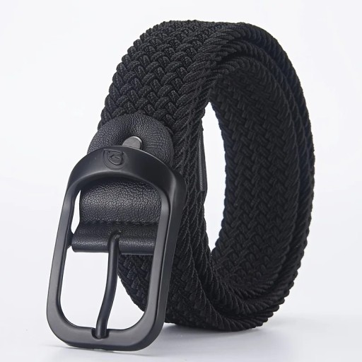 Vævet elastisk bælte unisex 3,3 cm Sort tekstilbælte med metalspænde Fleksibelt modetilbehør til jeans, bukser og shorts