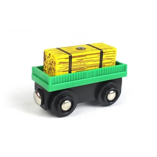 Vagão verde de transporte com material 1:64 Vagão magnético de madeira Vagão de carga aberto acessório compatível para caminho de ferro