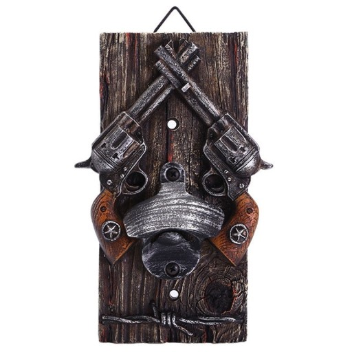 Vägghängd flasköppnare med westernmotiv