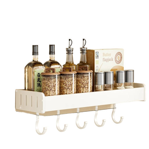 Vägghängd köksarrangör med krokar Spice organizer Kökshylla Multifunktionsorganisator 40 x 13,7 x 5,5 cm