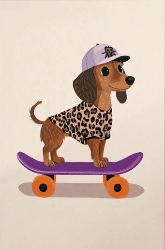 Väggplakat 50 x 70 cm Tax på skateboard Illustrationstryck på duk Utan ram Dekoration till barnrum