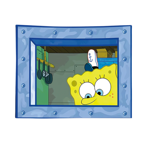 Väggtäckning SpongeBob 90 x 150 cm Tecknad dekoration Färggad bakgrund Sovrum Barnrum Estetisk hängande gobeläng Väggtyg