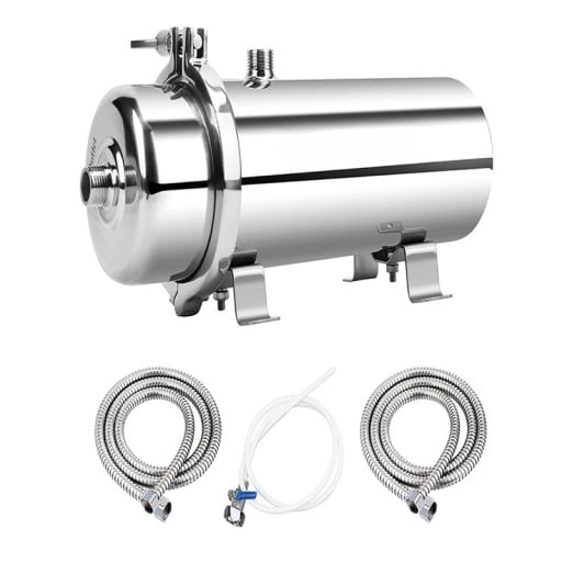 Vandfilter med forfilter 0,01 kapacitet 1000 l 34,5 x 15 x 14,5 cm rustfrit stål i sølvfarve til under vasken og til vandtilslutning i hjemmet