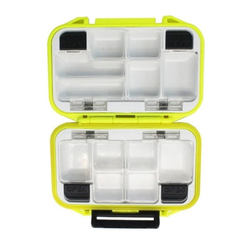 Vandtæt fiskegrejskasse med dobbeltsidet åbning 11,5 x 9 x 3,5 cm Robust, bærbar organizer til kroge og lokkemad Holdbar opbevaringskasse til fisketilbehør