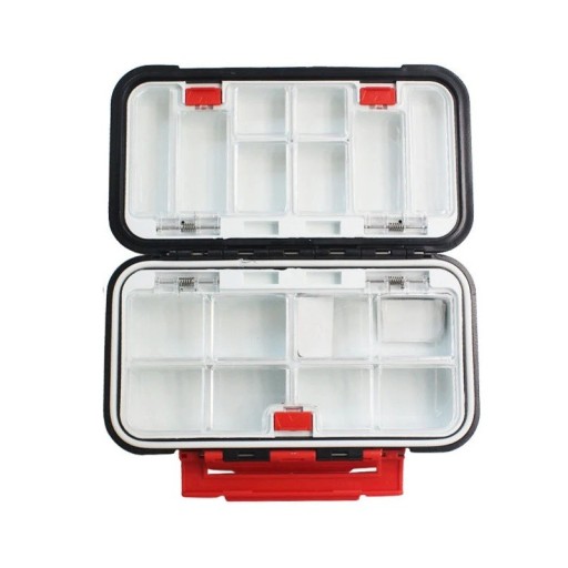 Vandtæt fiskegrejskasse med dobbeltsidet åbning 16 x 9 x 4 cm Robust, bærbar organizer til kroge og lokkemad Holdbar opbevaringskasse til fisketilbehør