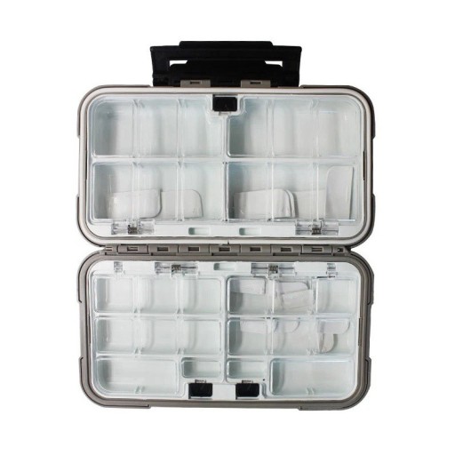 Vandtæt fiskegrejskasse med dobbeltsidet åbning 19 x 10 x 4,5 cm Robust organizer til kroge og lokkemad Holdbar opbevaringskasse til fiskegrej