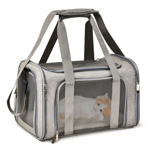 Vandtæt, foldbar bur til katte og små hunde, åndbar, forstærket lynlås, kæledyrstransportør, stofnettransportør til hvalpe og katte, rejsetaske til transport af katte og hunde, 50 x 34 x 34 cm