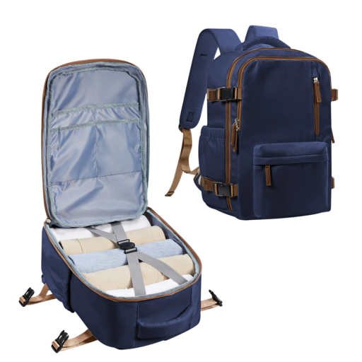 Vandtæt kabinerygsæk 40 x 20 x 25 cm Håndbagage til flyet Dobbelt lynlås 2 sidelommer Letvægts rejserygsæk til ture og ferier