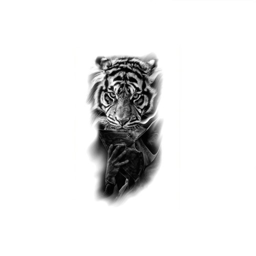 Vandtæt midlertidig tatovering 21 x 11,4 cm Tiger med romersk kriger Historisk motiv Nem påføring Holdbar tatovering Styrke og mod