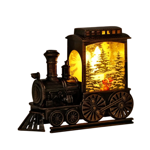 Vánoční LED lucerna ve tvaru vlaku se zajíčkem 13,4×5×11 cm Vintage dekorace na baterie Světelná ozdoba pro zimní a sváteční výzdobu