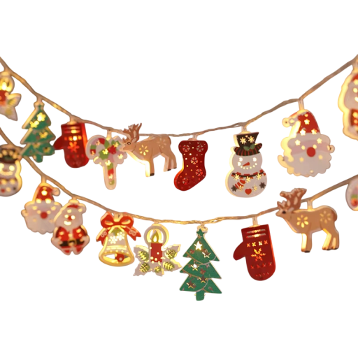 Vánoční LED světelný řetězec 1,5 m Santa Claus Elf Sněhulák Svítící girlanda s motivy pro pokoj ložnici i zahradu