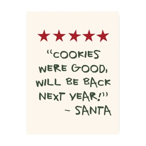 Vánoční plakát na zeď nápis o sušenkách 15 × 20 cm tisk na plátno béžový podklad s červenými hvězdami dekorace bez rámu