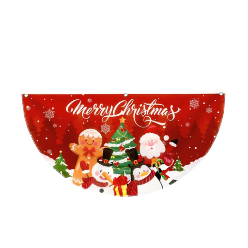 Vánoční půlkruhový vlajkový banner 90 x 45 cm Červený se Santou, sněhulákem, perníčkem a tučňákem Venkovní závěsná dekorace