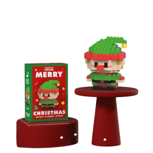 Vánoční stavebnice Elf 5,2 x 3,6 x 6,6 cm 161 ks Mikro kostky Plastový model Mini stavebnice Vánoční dekorace