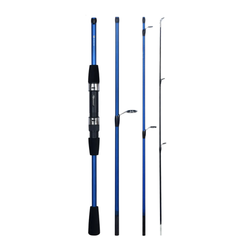 Varas de pesca leves de spinning azuis 1,8 m 5-20 kg 4 secções Vara de viagem dobrável Comprimento de transporte 50 cm Blank de carbono sólido Lançamento preciso